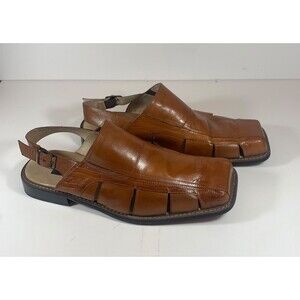 Giorgio V Men's Leather Sandals Sz 14 D Brown Closed Square Toe Slingback Italy